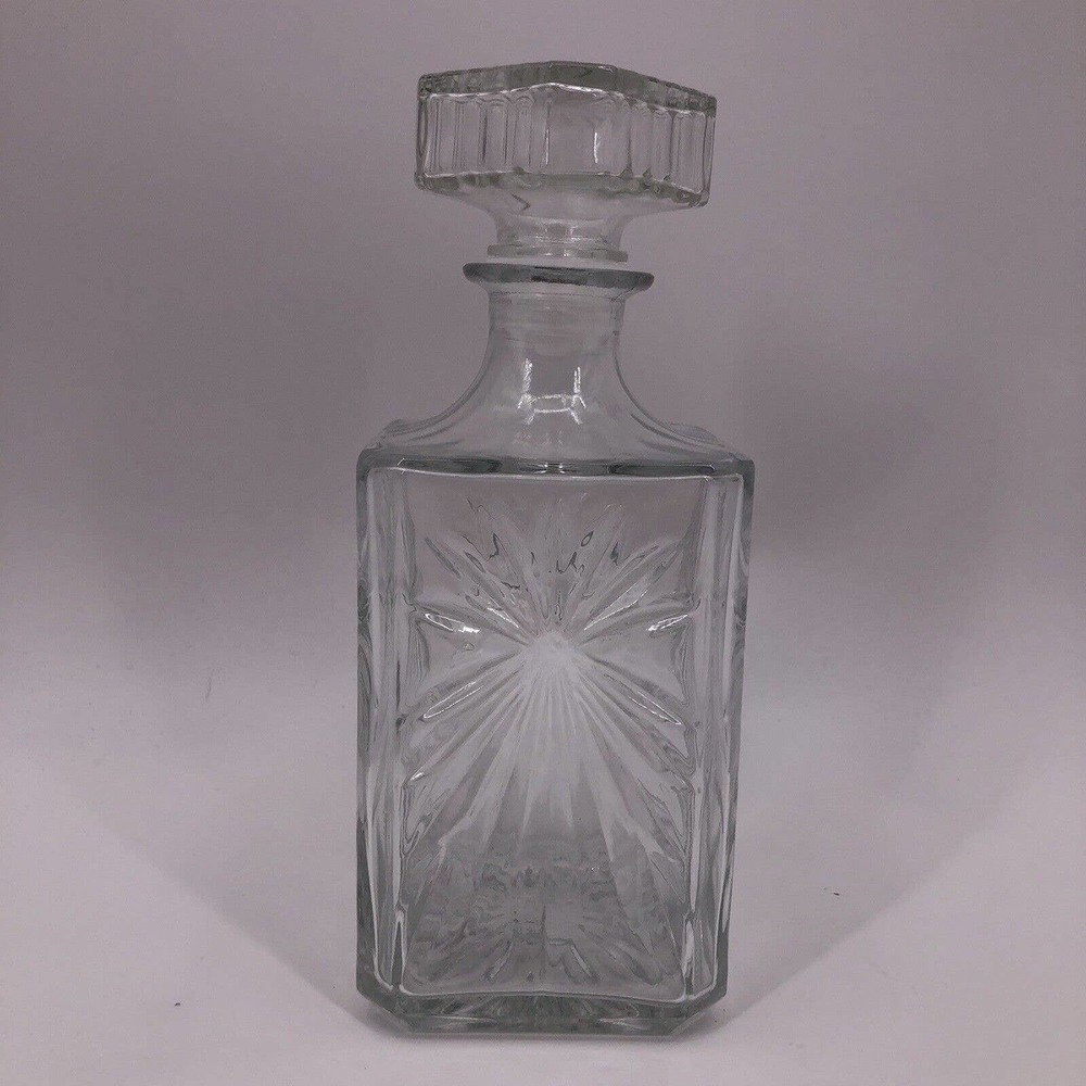 Square Starburst Glass Decanter Studio Crystal Silversmiths Clear Bar Decor